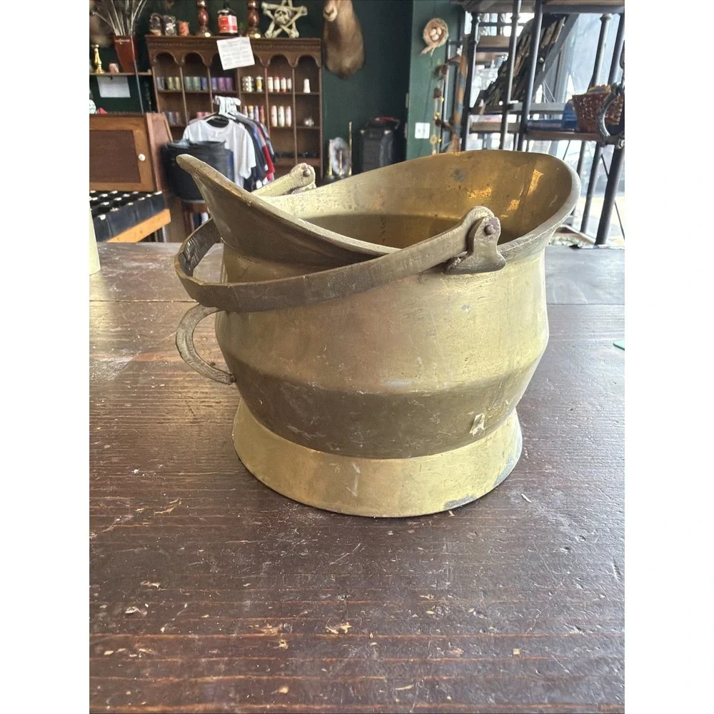 Small Brass Coal Bucket Scuttle with Swinging & Side Handle Country Cottage